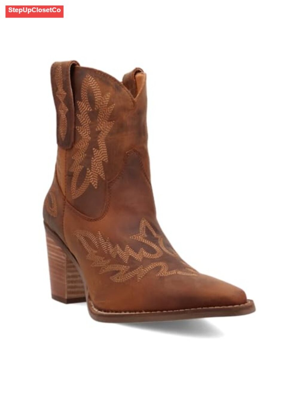 Dingo Women's Embroidered Snip Toe Pull On Casual Boots Ankle Mid Heel 2-3 inch